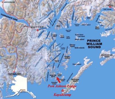 Location of the Lodge in SW Prince William Sound